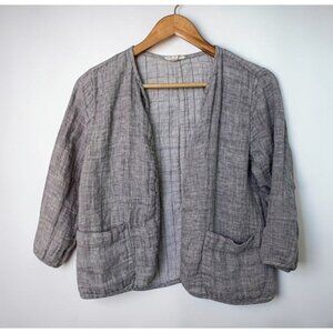 Eileen Fisher Medium Gray Linen Blend Open Front Blazer Cardigan Jacket Pockets
